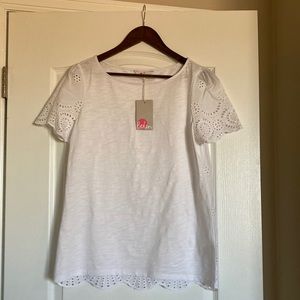 Boden Cotton White Eyelet Top Size 8.